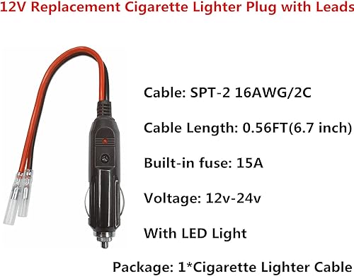 Miniatura 2 de Enchufe macho de encendedor de cigarrillos de repuesto para automóvil con cables - Adaptador de coche de 12 V 24 V Kit de cargador de batería de CC