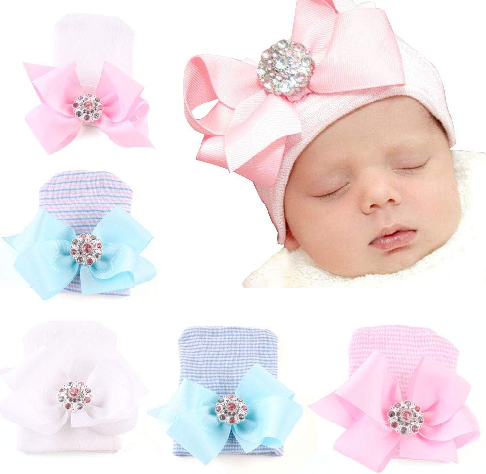 Upeilxd Newborn Hospital Hat Infant Baby Hat Caps with Bow Soft Cute Nursery Beanie Hat
