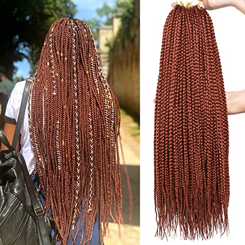 Xtrend 8 Packs 24 Inch Box Braids Crochet Hair Pre-Looped 3X Braids Medium Boho Braids Hair Extensions Copper Red Long Box Braids Synthetic Crochet Hair For Woman (18Strands/Pack 350#) #TOP26