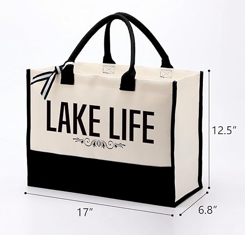 Miniatura 2 de Bolsa de lona de algodón para mujer, bolsa de lona para regalo, bolsa de lona de regalo para amantes del lago de la vida, bolsa de lona para la