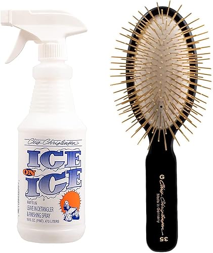 Chris Christensen Spray desenredante y acabado + paquete de cepillos para perros: desenredante de hielo sobre hielo y espray de acabado, añade