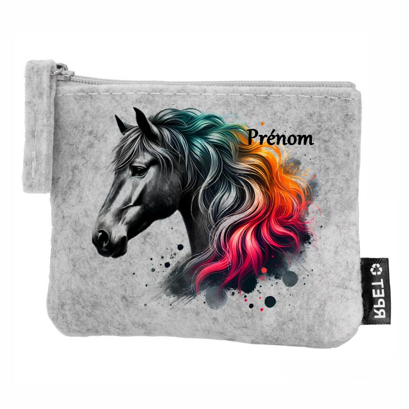 Porte Monnaie Gris Motif Cheval Black Personnalisable