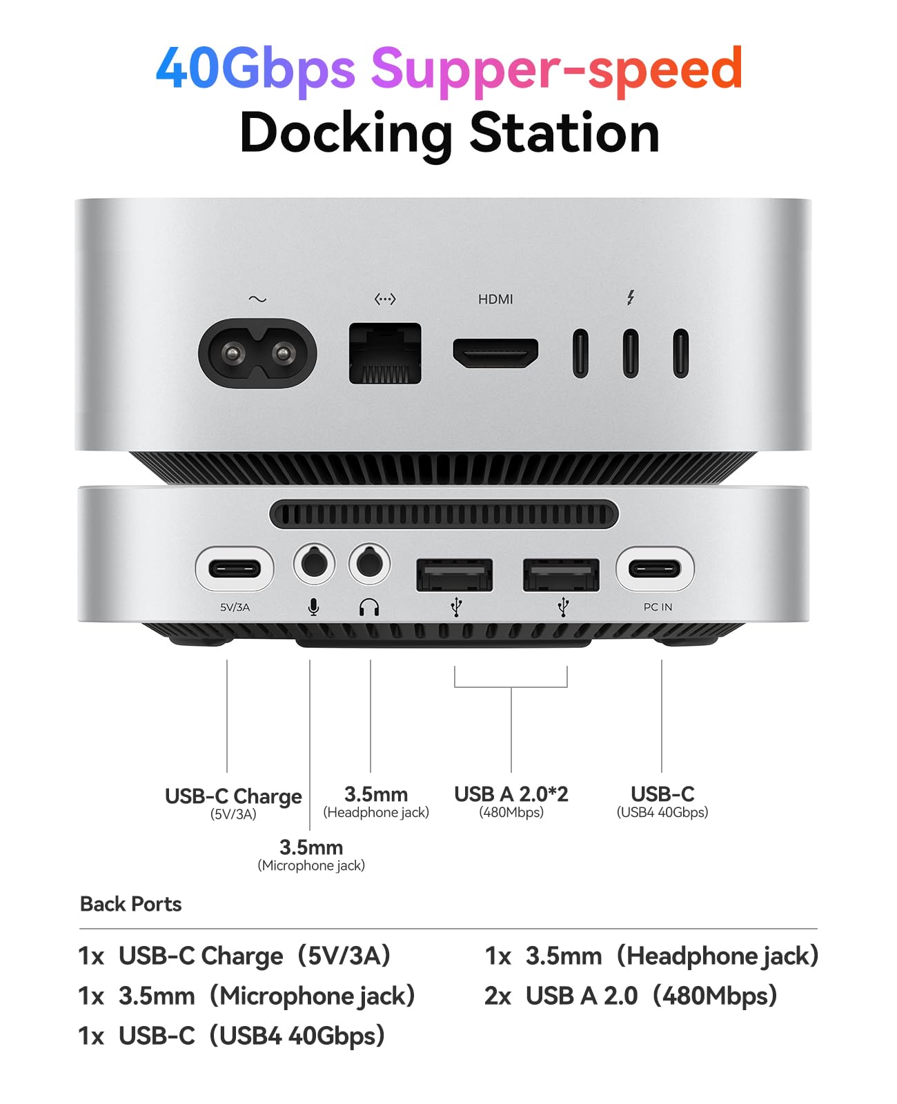 ORICO MiniLink Docking Station de 40 Gbps para Mac mini M4, USB4, caja SSD M.2 NVMe (hasta 8TB), con funda de aluminio, 2 x USB-A 480 Mbps, 3,5 mm TRS, diseñado para Mac mini M4, MacBook y Macs - M45P