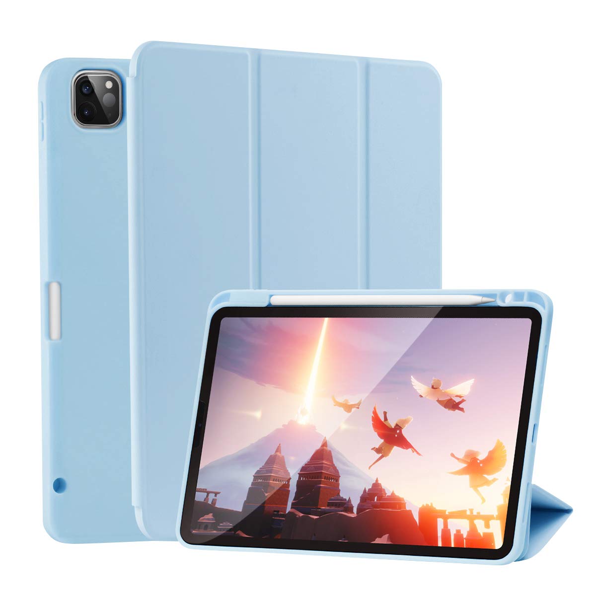 SIWENGDE Case for iPad Pro 12.9 2020, Rebound Slim Smart Case with Built-in Pencil Holder, Strong Magnetic Trifold Stand and Auto Sleep/Wake Fit iPad Pro 12.9" 2020 Release [Support Apple Pencil Pair & Charging] (LightBlue) - LightBlue
