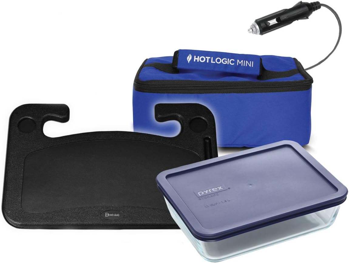 Hot logic Mini Tradesman Package Includes 12V Hot Logic, 6 Cup Pyrex Dish and Steering Wheel Tray for easy mobile use. - Blue