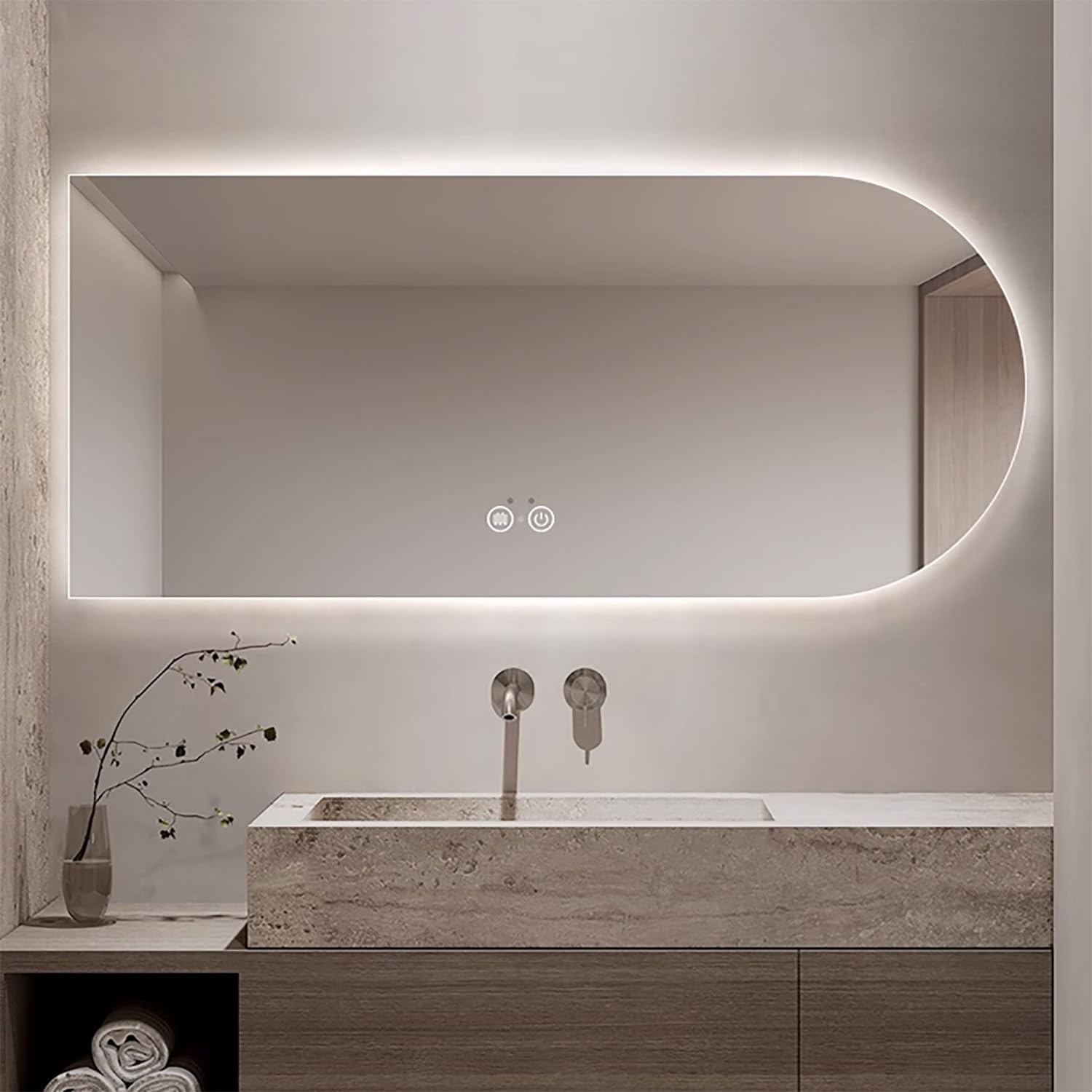 WQZzjm LED Backlit Vanity Mirror, 36/48" Bathroom Mirror with Touch Switch, 3 Color Temperatures, AntiFog, Dimmable, WallMounted Decorative Mirror, 51" (Left Cut 70X120cm)