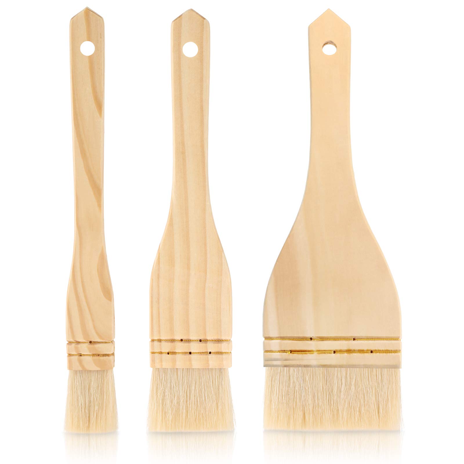 Patelai 3 Pieces Flat Hake Brushes Hake Artist Painting Brushes Set Sheep Hair Bristles for Watercolor, Wash, Ceramic and Pottery Painting(3 Pieces,9 x 1 Inches, 9 x 2 Inches, 9 x 3 Inches)