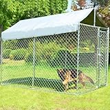 Kicari 10x6x7.7ft Large Dog Kennel Outdoor, Heavy-Duty Outside Dog Kennel with Roof, Security Latch-Lock Door, Chain-Link Dog Enclosure Dog Run for Yard with Cover