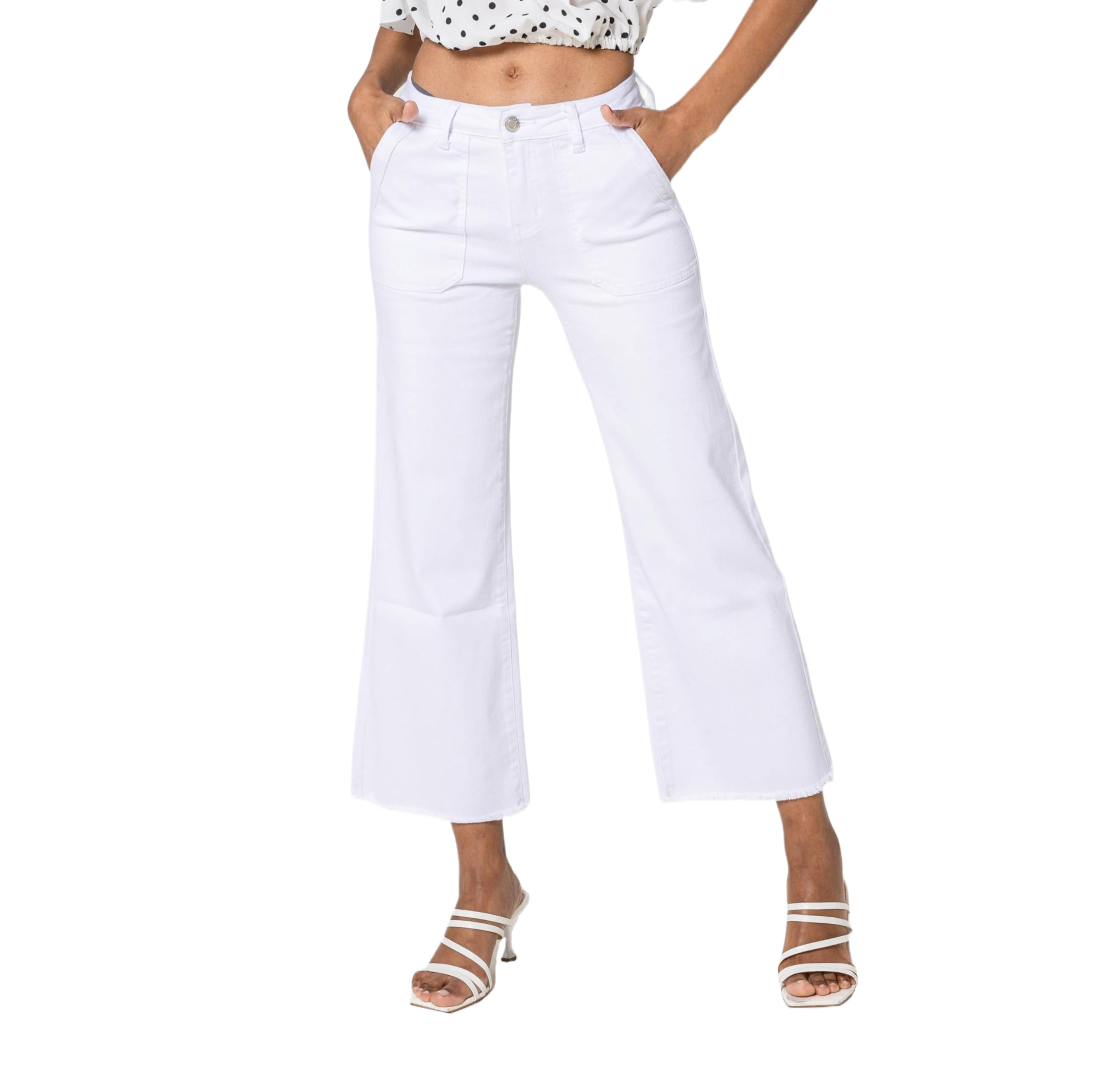 Nina Carter P512 Pantalones vaqueros acampanados para mujer, corte 7/8, cintura media, elásticos, dobladillo deshilachado, aspecto desgastado, pantalones acampanados con costuras decorativas y