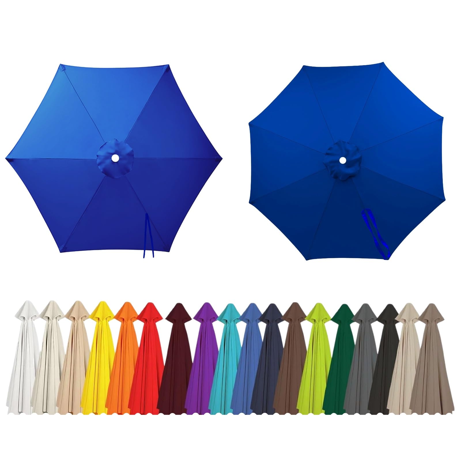 2m 2.5m 2.7m 3.0m 4.0m Replacement Parasol Canopy 6/8 Arms, UV30+ Waterproof Garden Umbrella Parasol Cover, Large Canopy Sun Beach Umbrellas for Garden Patio Pool(Blue,6-RIBS-6.6FT/2.0m)