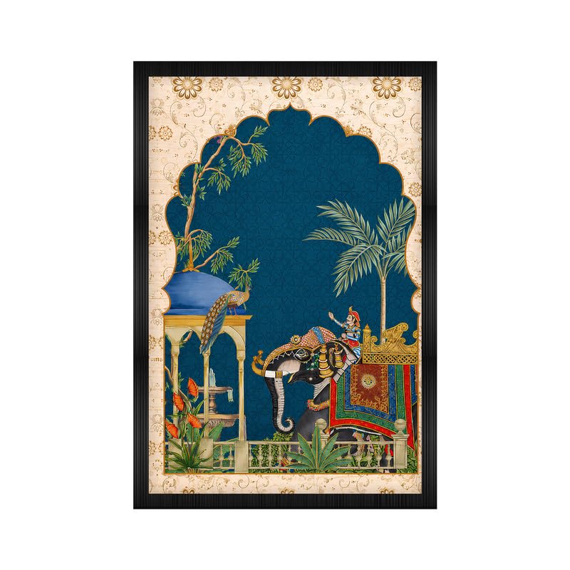 Image of inchRoyal Indian Elephant Premium Framed Wall Poster (12x18 Inch) | Traditional Indian Wall Art | Home & Office Decor for Bedroom, Living Room & Workspace | Ready-to-Hang Display Frame