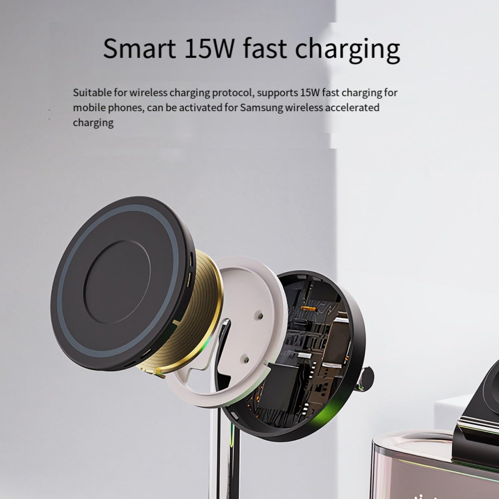 Station de chargement sans fil 5 en 1 avec charge rapide de 25 W pour Samsung Galaxy S24 S23 S22 Watch 8 et écouteurs Blanc