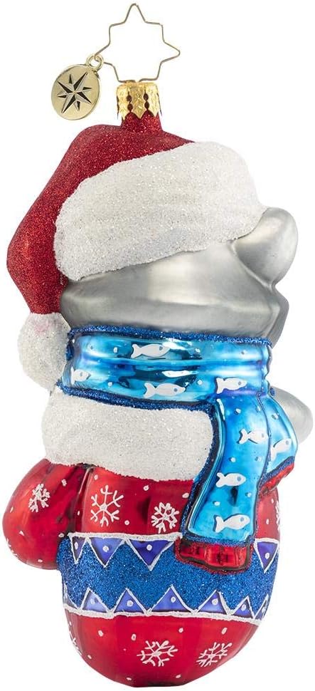 Christopher Radko Hand-Crafted European Glass Christmas Decorative Figural Ornament, Smitten in A Mitten Kitten!