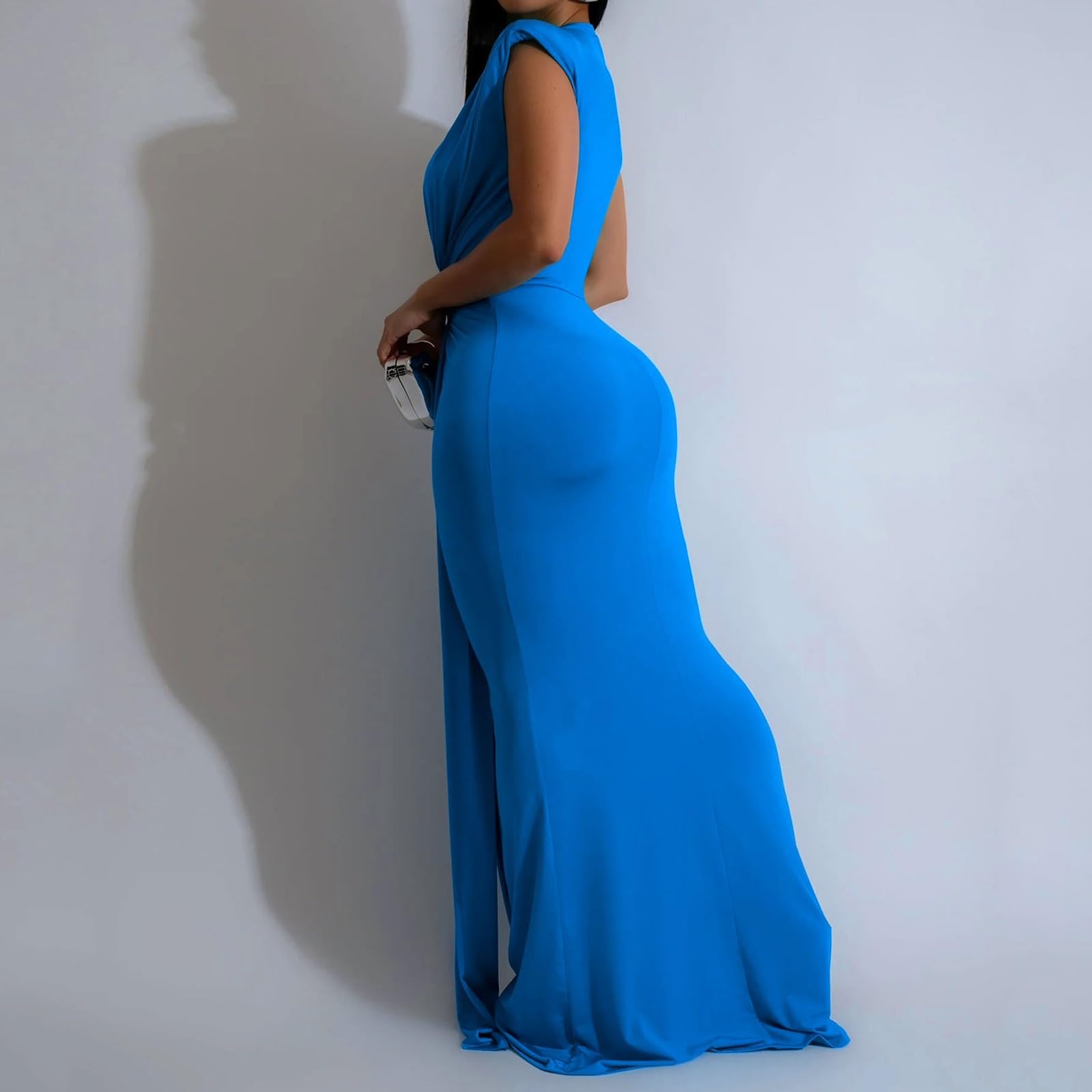 Vestido Largo con Escote En V Profundo, Cintura Fruncida, Corte Entallado y Bajo De Sirena, Ideal para Fiestas Nocturnas y Diversos Eventos