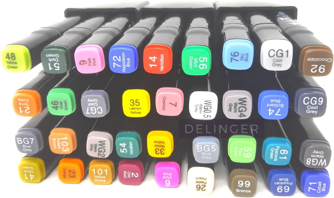 DELINGER Alcohol Markers 36pcs Touch Cool Marker Double Tipped Sketch Marker for Artist