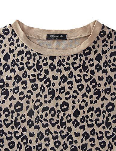 Blooming Jelly Womens Leopard Print Tops Short Sleeve Round Neck Casual T Shirts Tees(L,Leopard 1) #TOP4