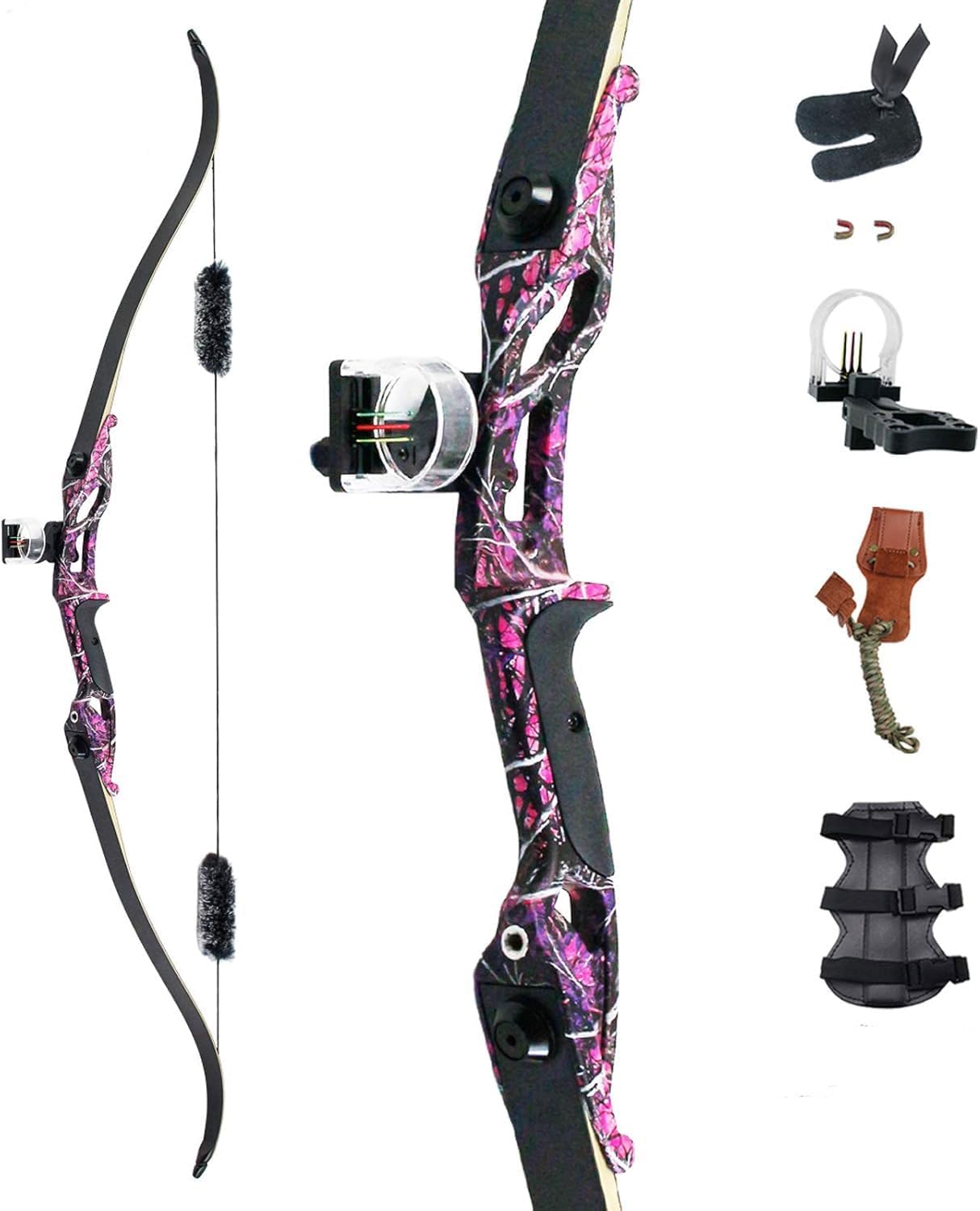 Topbows 56" Recurve Bow with 30" Max Draw 30 35 40 45 50lb Draw Weight Right Hand Outdoor Hunting Bows&Arrows Archery Set
