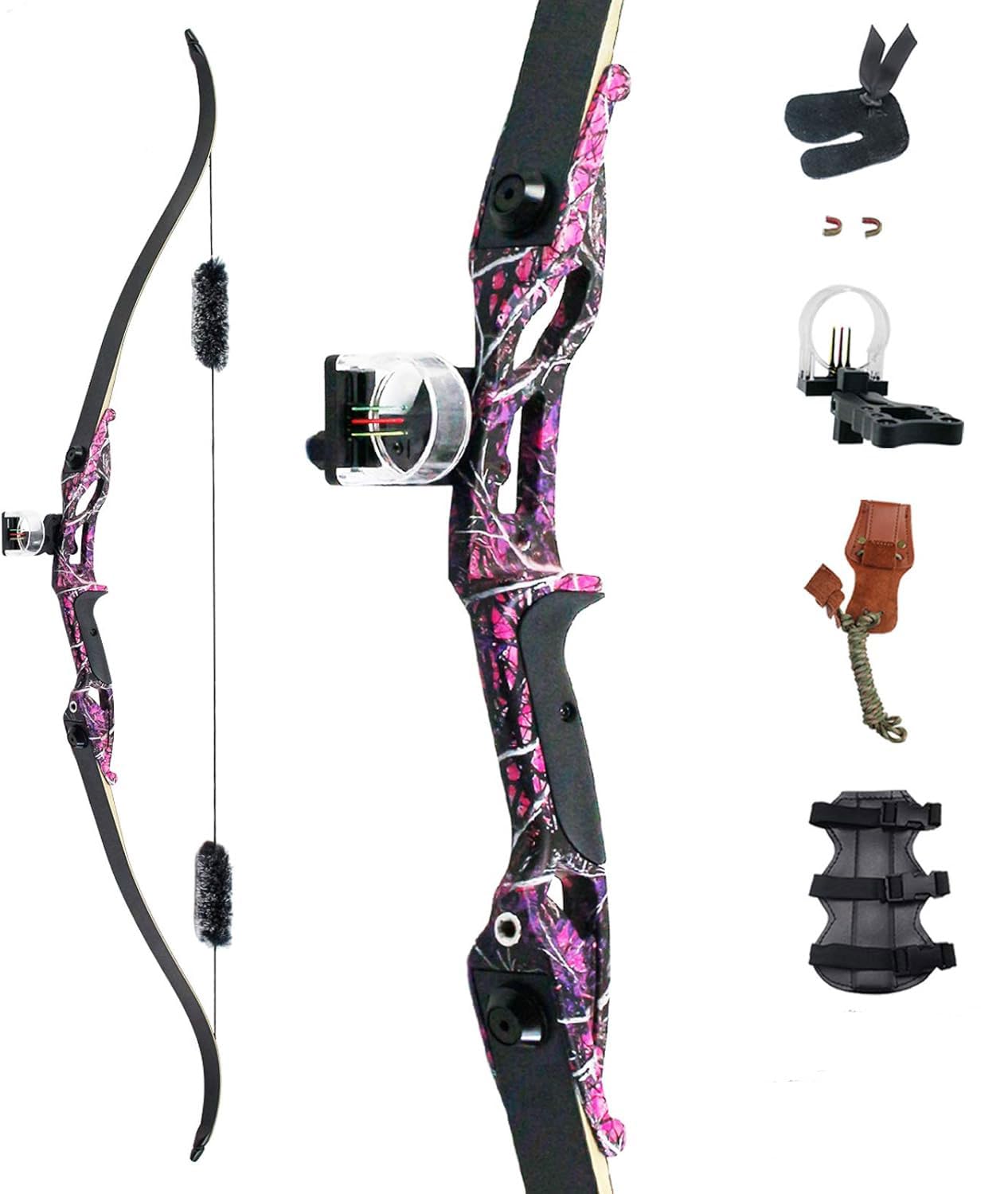 Topbows 56" Recurve Bow with 30" Max Draw 30 35 40 45 50lb Draw Weight Right Hand Outdoor Hunting Bows&Arrows Archery Set