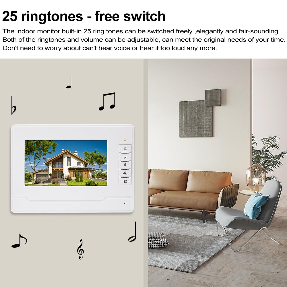 Due Vie Audio Porta Video Citofono con Schermo da 7 pollici Videocitofono Citofono Campanello per Casa/Sppartamento per 2 Casa