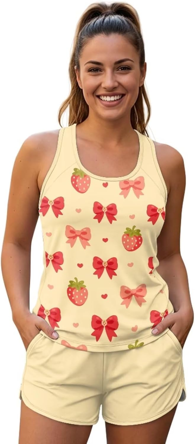 Summer Tankini Swimsuits for Women Tummy Control Two Piece Bathing Suits with Sporty Pockets Swim Shorts S-6XL