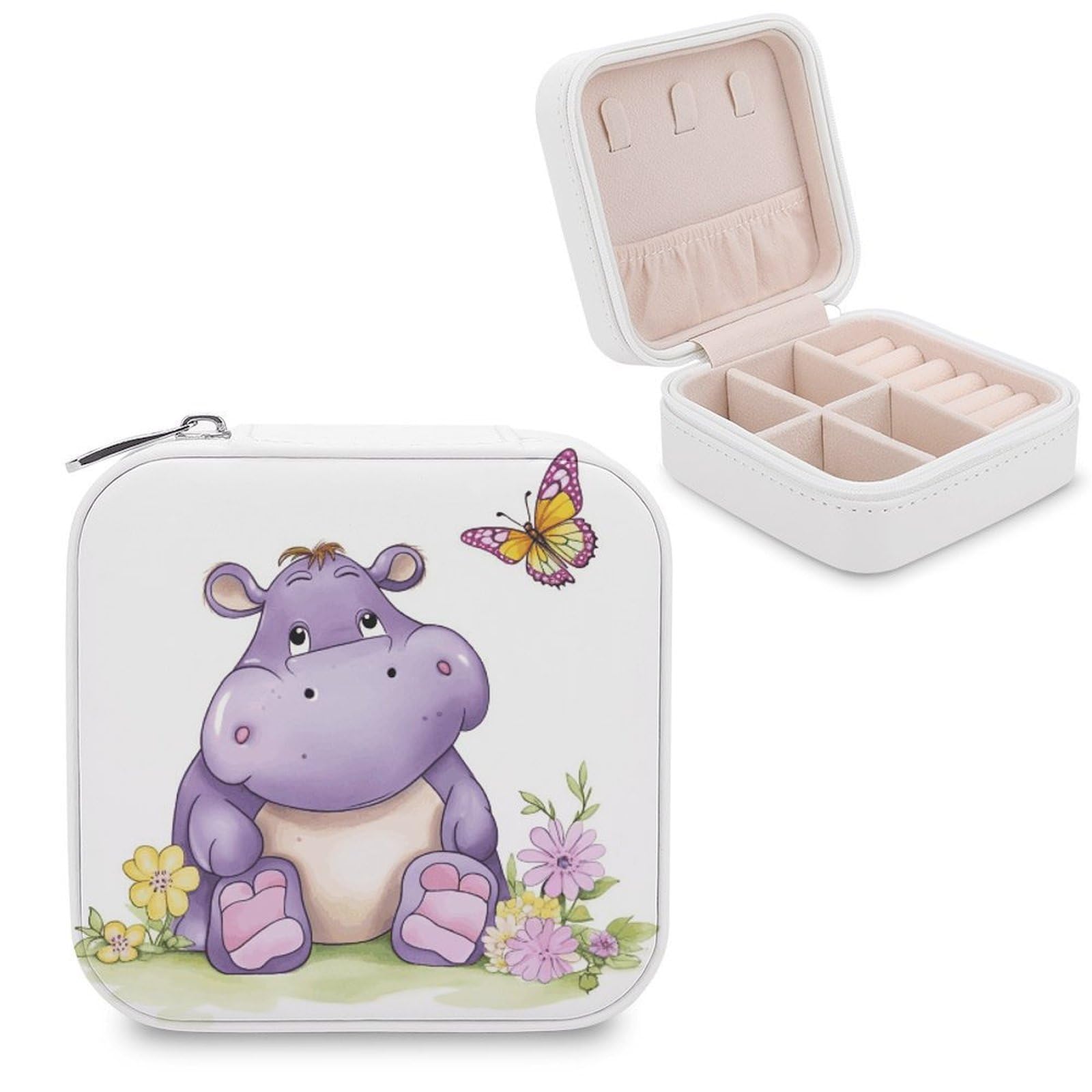 FekiLoot Butterfly And Hippo Jewelry Box Custom Jewelry Travel Case Pu Leather Trinket Organizer Box to Organize Ring Pendant Earring Small Portable Jewelry Storage Holder for Women