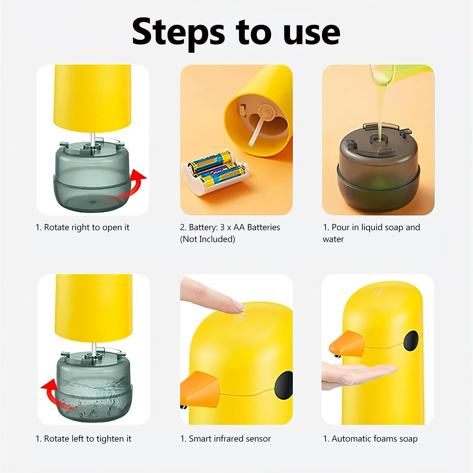 Mobestech Dispensador Automático de Jabón Espumoso para Manos Diseño de Dinosaurio Amarillo, Capacidad 220ml, Resistente al Agua Ipx6, Adecuado para Cocina y Restaurante