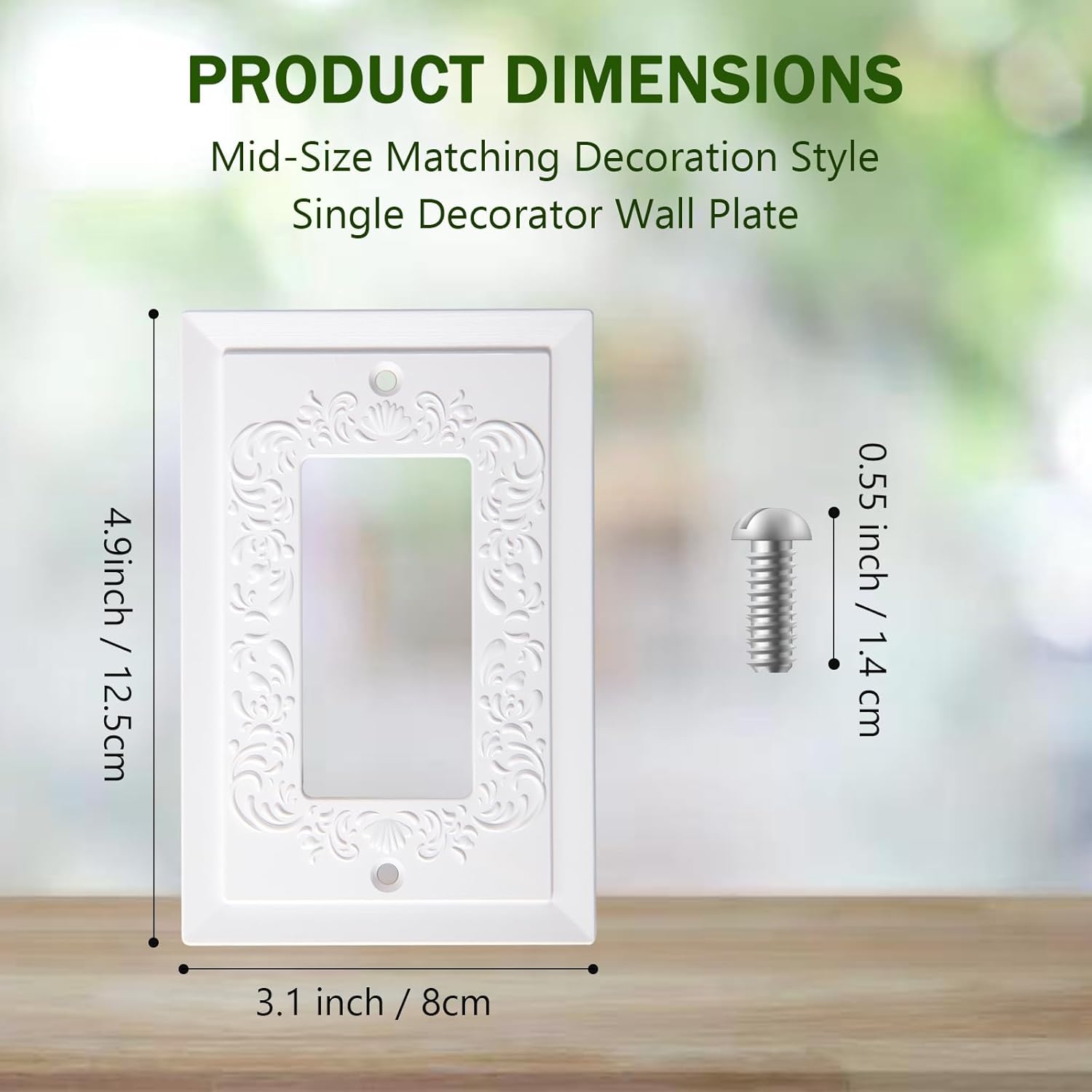 Decorator Light Switch Cover Plate, Modern Decorative Wall Plates for GFCI, Electrical Outlet, Dimmer Switch, Petal Relief Design Classic Style Pure White (Mid-Size 1 Gang 2-Pack)