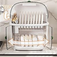 Vista 2 de Escurridor de platos con tapa y tabla de drenaje, secadora de vajilla, plato de cocina, vaso, bandeja para secar platos, escurridor de platos