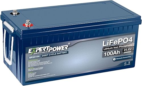 ExpertPower Batería recargable LiFePO4 de litio de 24 V 100 Ah de ciclo profundo 2500-7000 ciclos de vida y 10 años de vida útil BMS incorporado