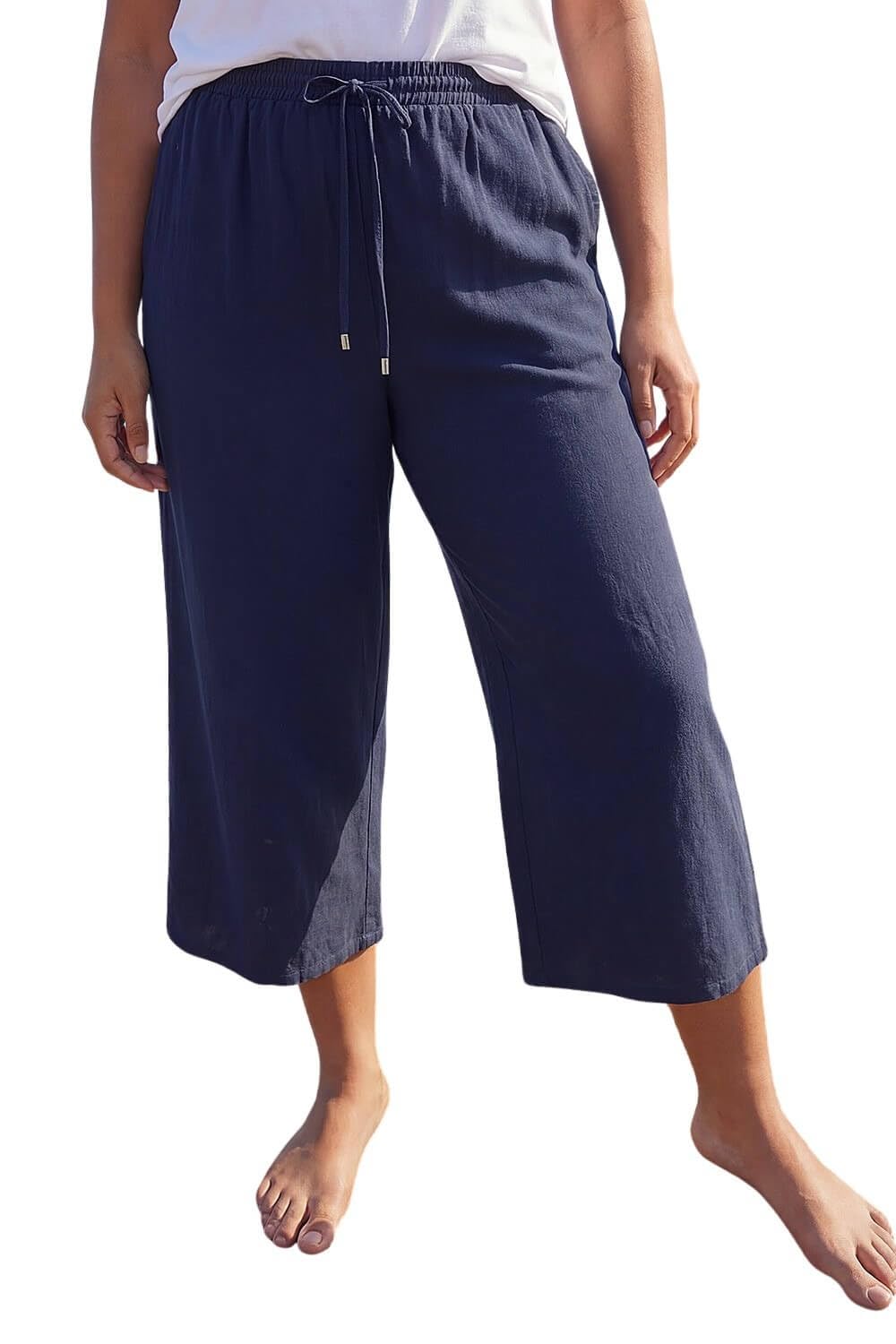 Roman - Women's - Cropped Trousers - Size 18 - Navy - Linen