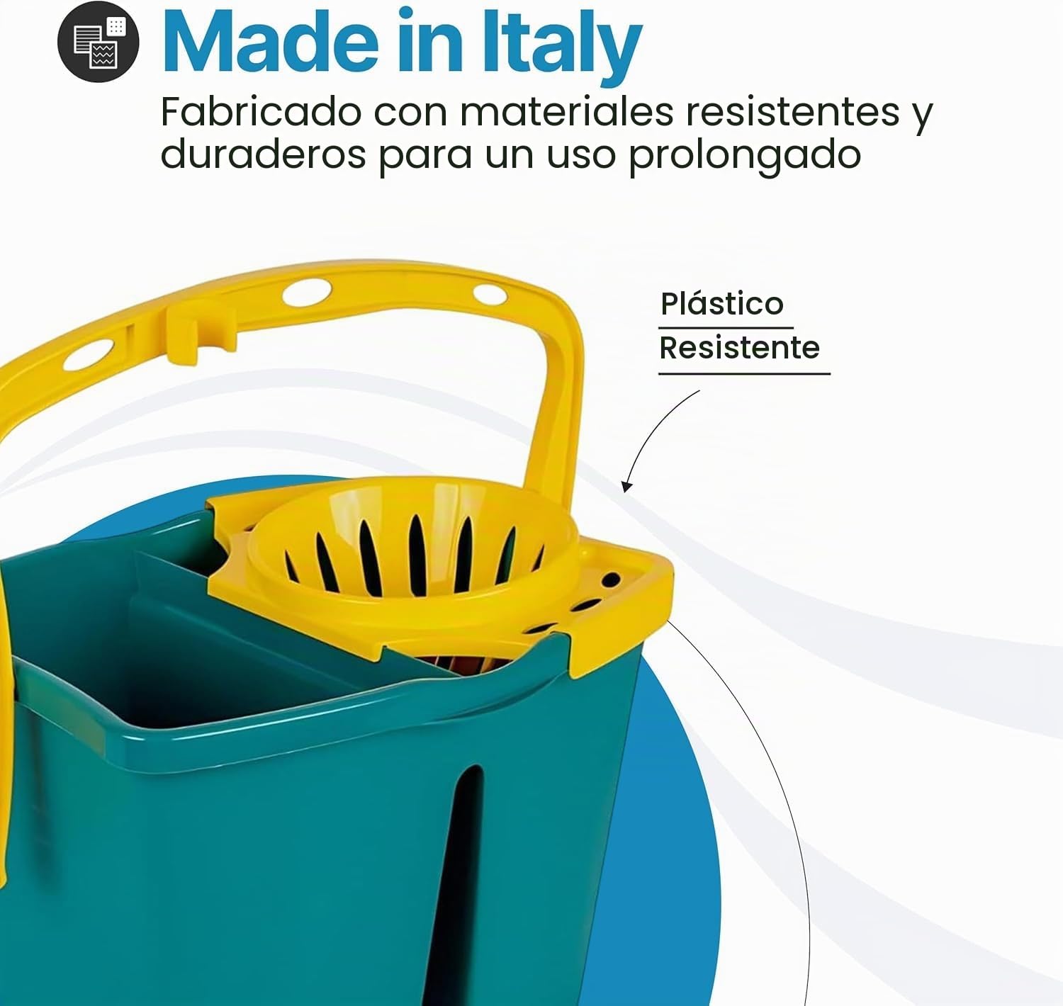 Tomaino - Cubo para fregar suelos con doble cubeta de plástico – Fregona de 7 litros con escurridor – 2 depósitos para agua limpia y sucia (cubo + 2 recambios de micorfibra)