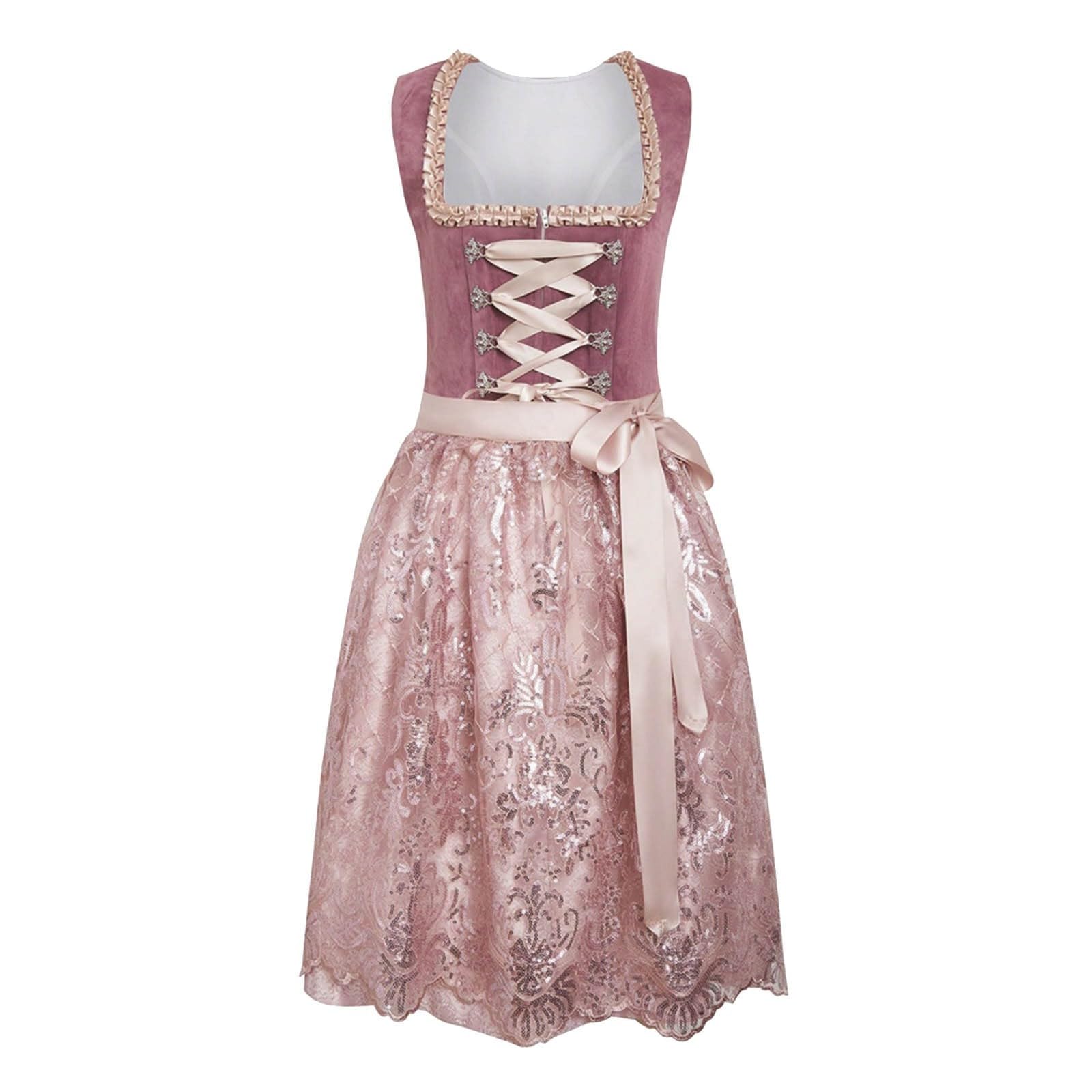 Didadihu Dirndl Damen Midi 2 Teilig mit Schürze,Dirndl Trachtenkleid Dirndlkleid Damen für Oktoberfest Wiesn Trachten Outfit