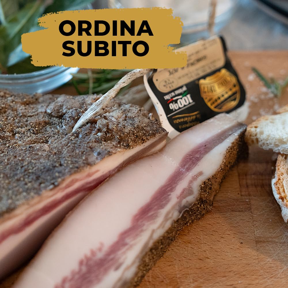 FA.LU.CIOLI Guanciale di Maiale con Pepe - Made in Italy IGP - Sottovuoto - Salumi Artigianali Italiani Senza Lattosio e Gluten Free - Tradizione e Qualità da Oltre 100 Anni - 1kg
