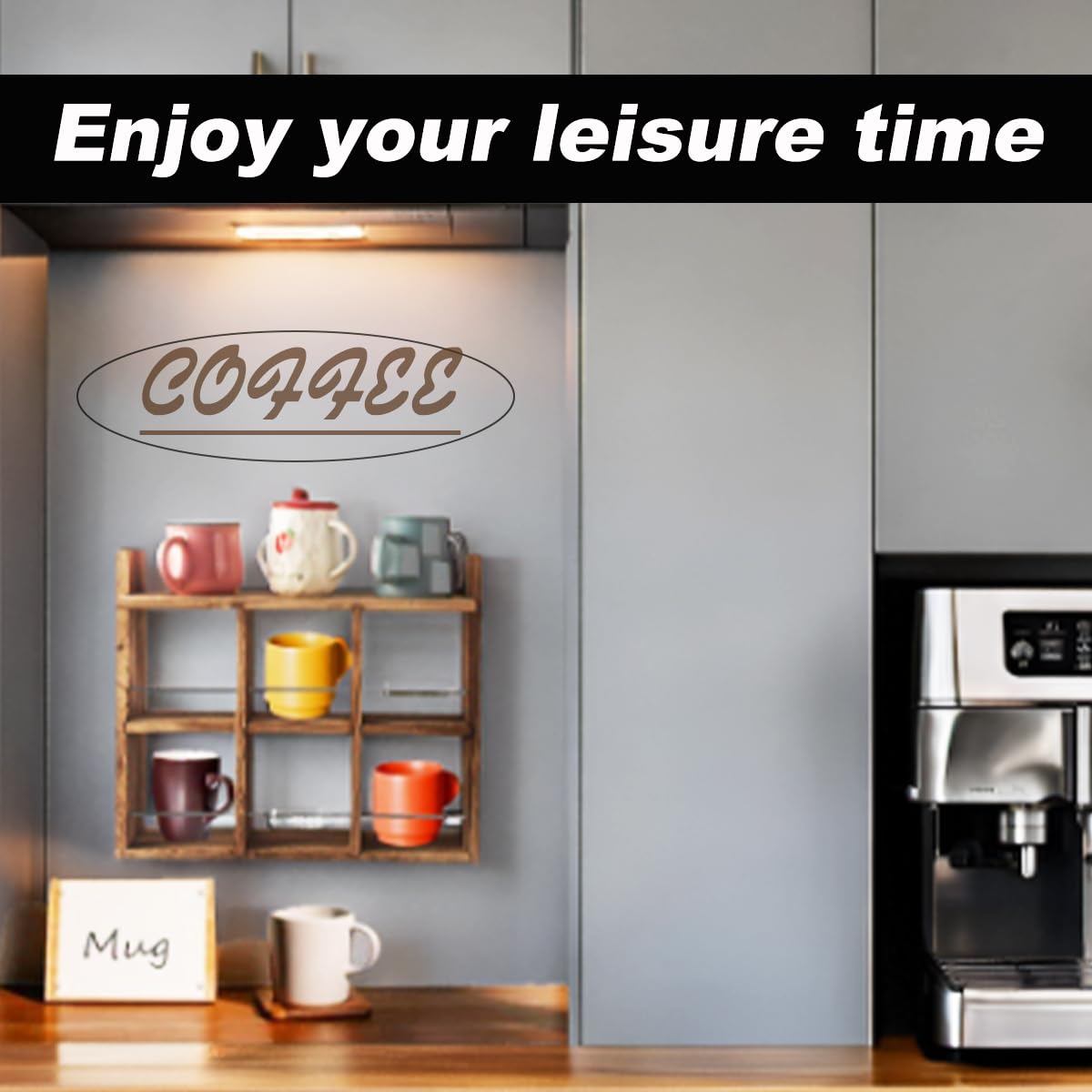 YIYUESHIJIU Coffee Mug Display Rack?Wooden Mug Cup Holder Shadow Box Shelf Wall Mounted cup shelf Mug Display And Organizer With Dustproof top plate (Carbonized)