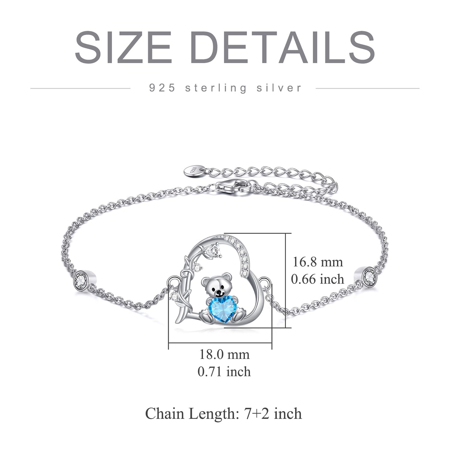 PELOVNY Braccialetto con orsetto/mucca delle Highland in argento Sterling 925, con pietra portafortuna a forma di orso/mucca, regalo per Natale, compleanno, per donne, mamma, figlia, moglie