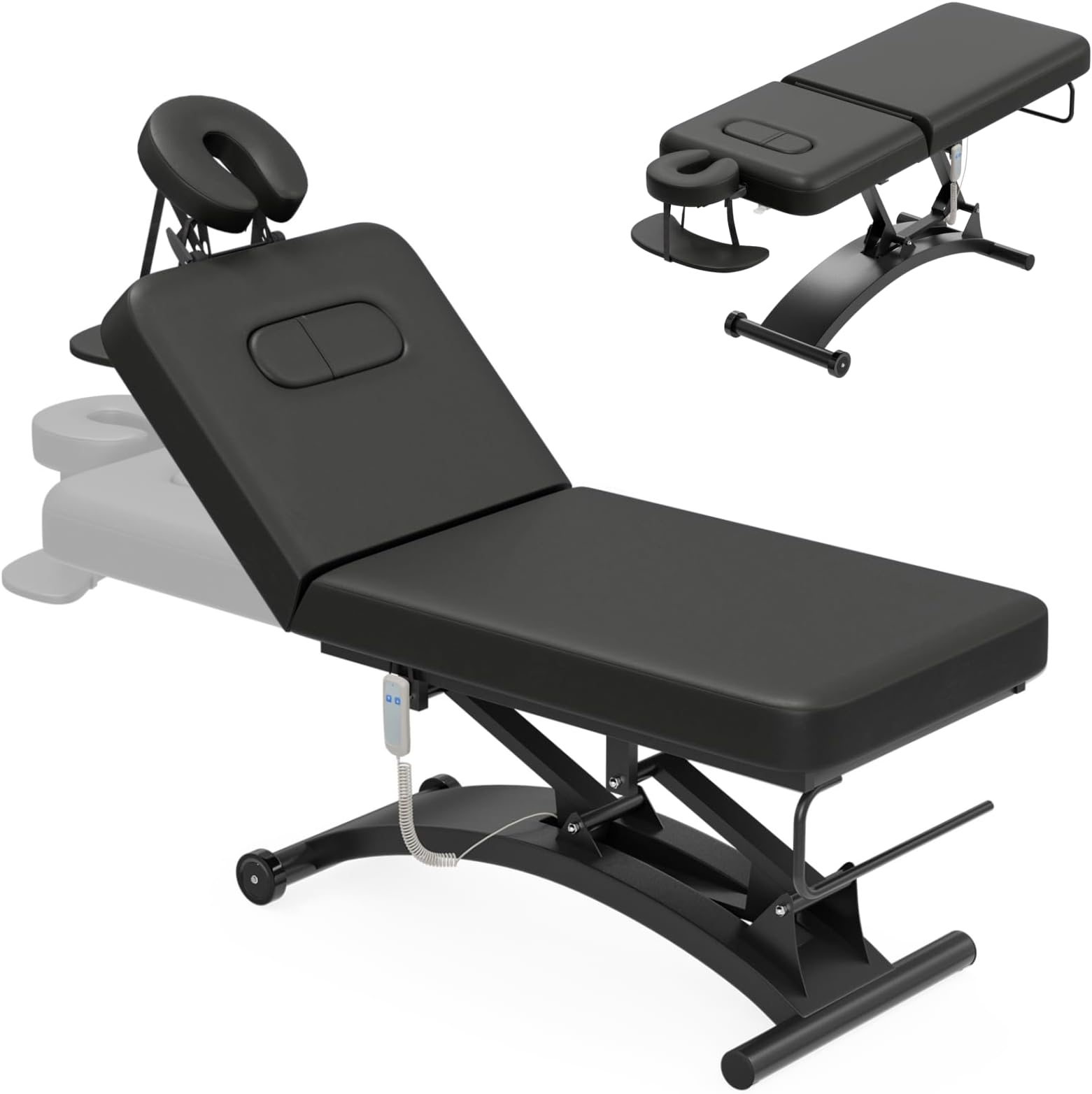 550lbs Electric Massage Table Professional, Hydraulic Adjustable Backrest/Face Cradle/Rolling Wheels, Black