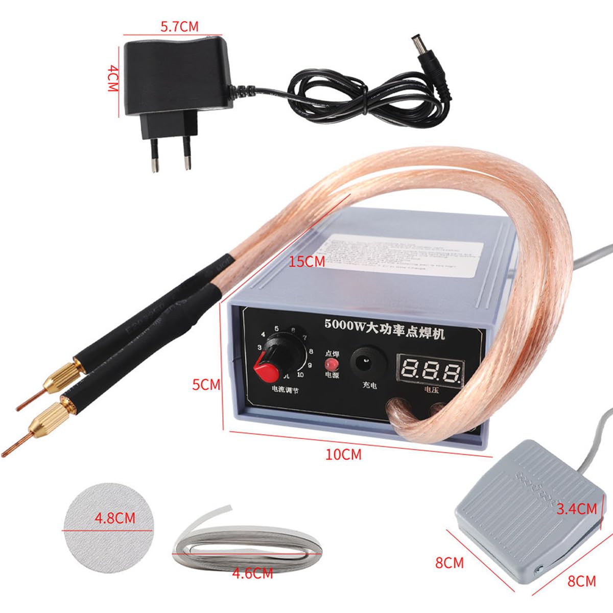 Máquina de Soldadura por Puntos para batería 18650 Soldador por Puntos CA 220 V con Interruptor de pie Equipo de Soldadura Ajustable 5000 W