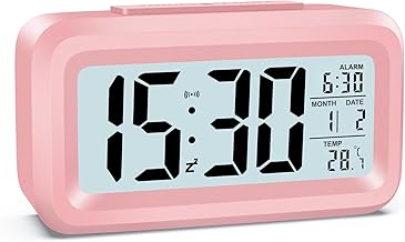 HOMVILLA Wecker Digital Batteriebetrieben mit Temperaturanzeige Große LCD Display, Schlummerfunktion, Datum, Nachtmodus, Hintergrundbeleuchtung Wecker Laut für Tiefschläfer Rosa