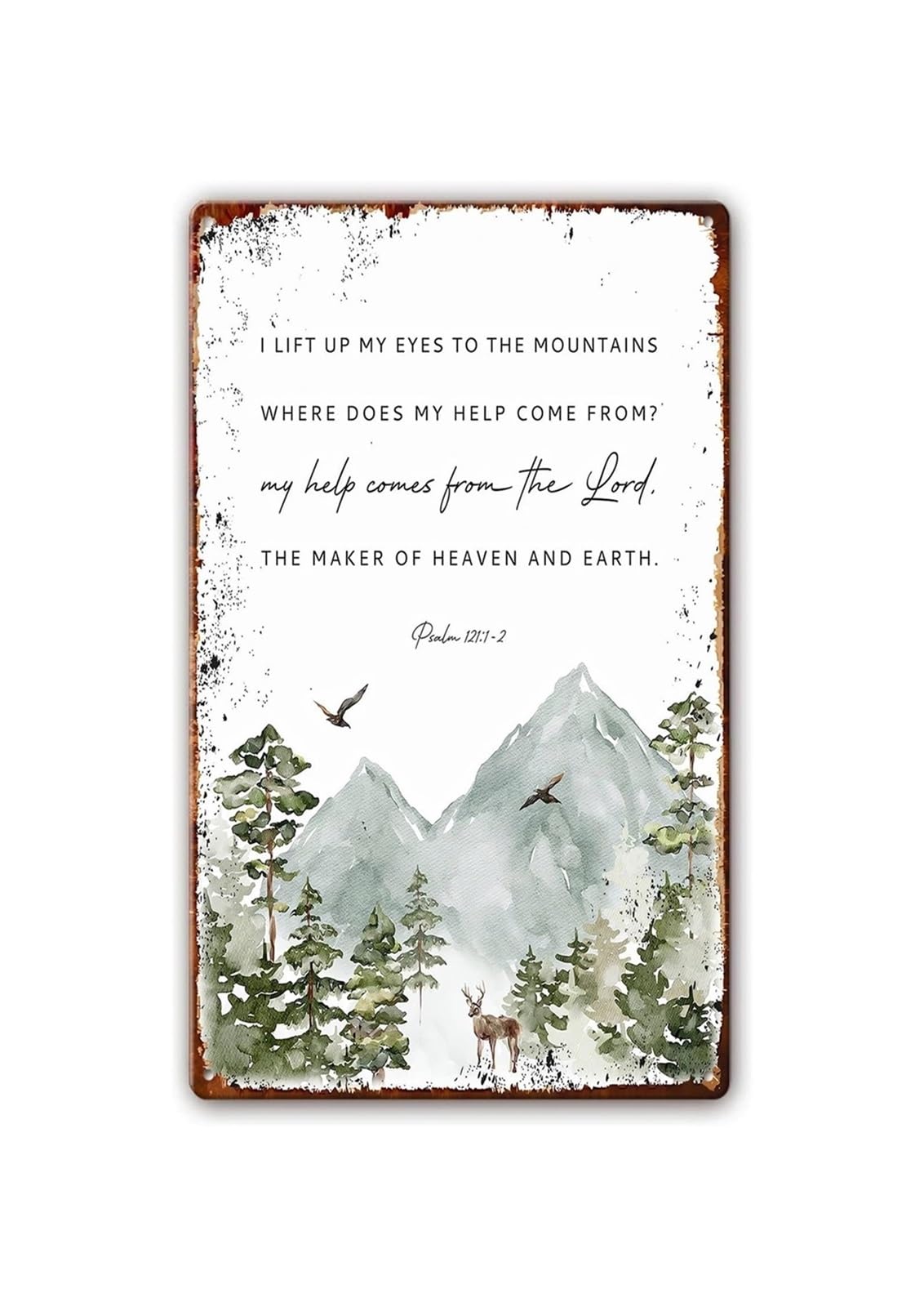 XHAJCSJWGD Metal Tin Sign Psalm 121 1 2 Bible Verse Wall-Art Christian Scripture Poster Vintage Rustic Decor for Home Living Room Church Prayer Room Cabin 8 X 12 inch