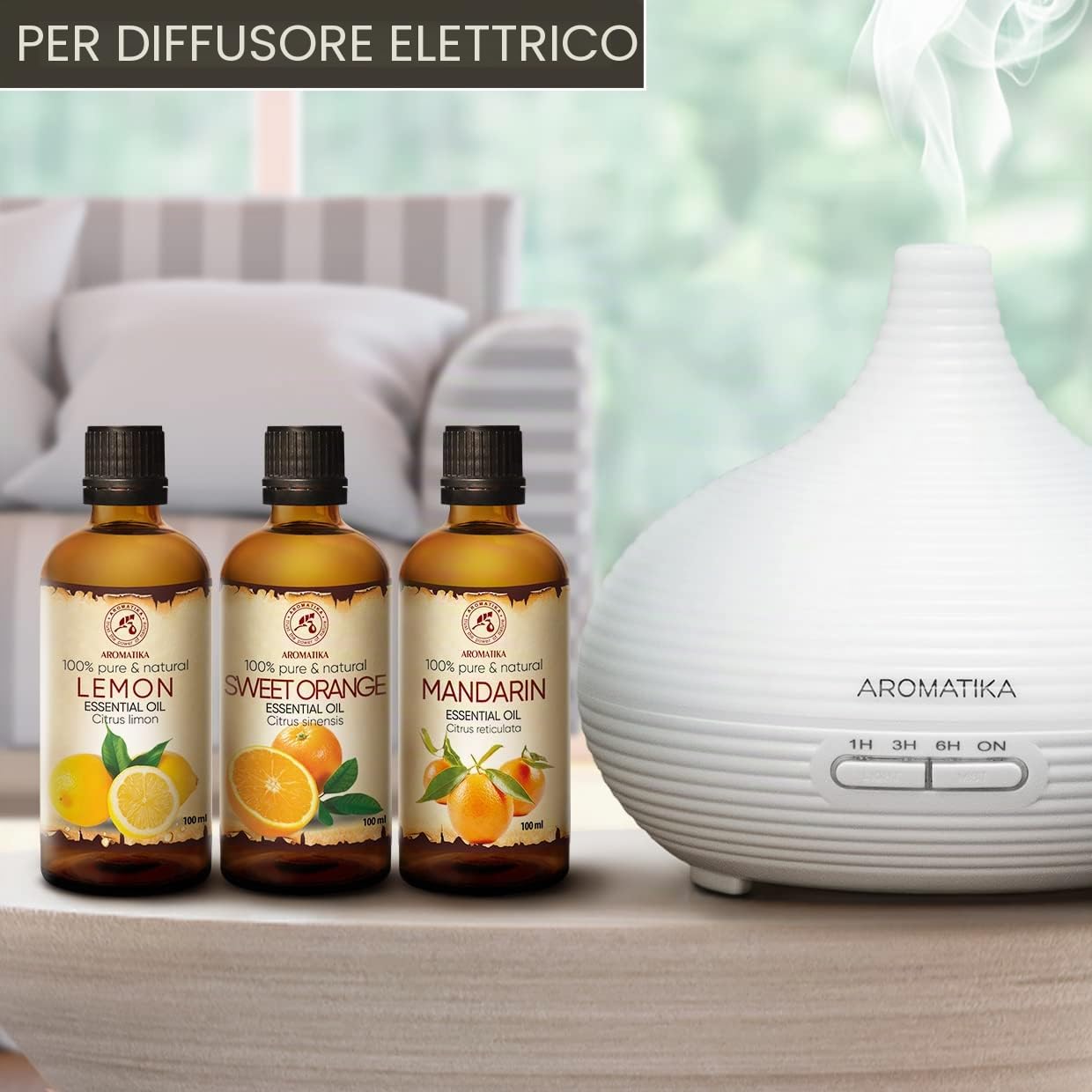 Olio Essenziale Set 3x100ml - Oli Aromaterapici - Limone - Arancia - Mandarino - Kit Set 3 Oli Essenziali per Diffusori - Bruciaolio - Umidificatore - Aromaterapia Olio Essenziale