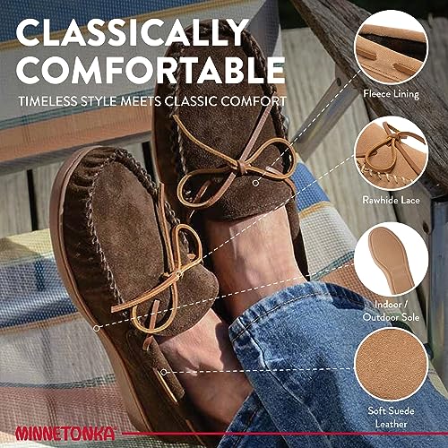 Minnetonka Plaid Lined Hardsole - Moccasin Slippers for Men Made with Suede Upper, Rubber Sole, Plush Interior, Fleece Lining, Rawhide Lace, and Traditional Moccasin Design3