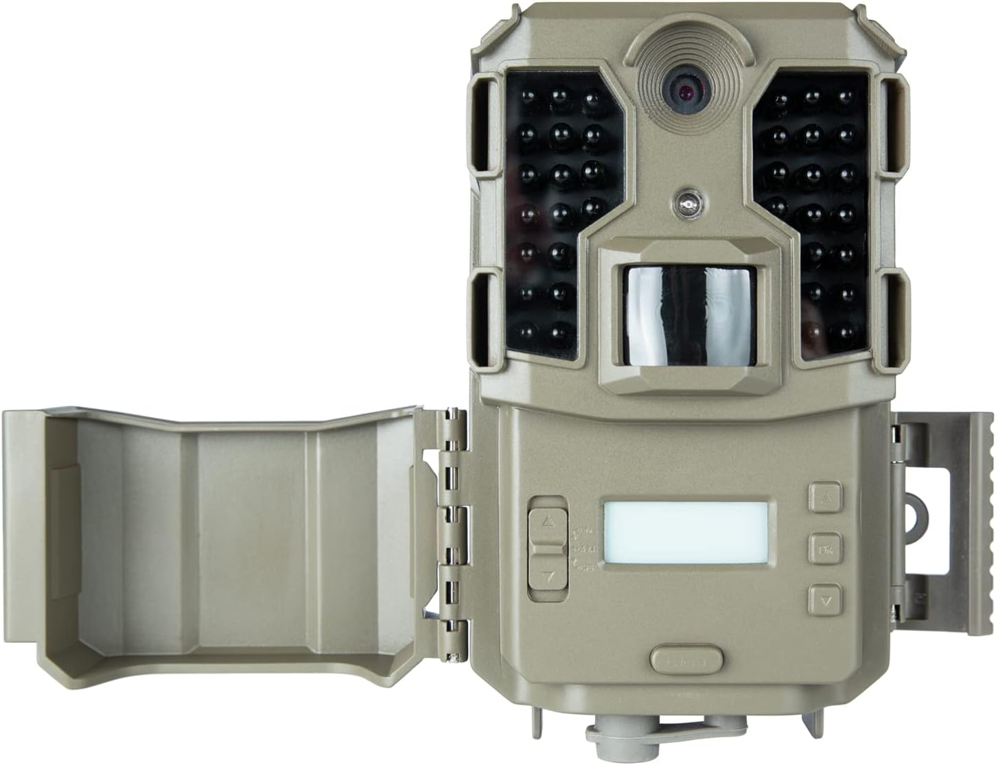 Open view of the Bushnell Prime L20 Trail Camera showing the internal controls and SD card slot.