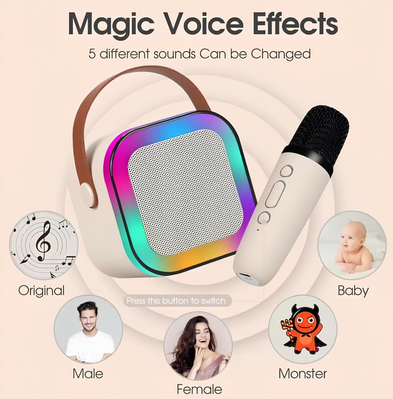 Image of K12 Wireless Karaoke mic with Speaker Bluetooth: Bluetooth-Enabled Wireless Karaoke Mic Speaker with Multiple Compatibility Modes, RGB Lighting, and Party Speaker 1