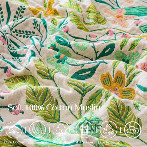 Image of XIBLC Boho Throw Blanket 100% Cotton Vintage Blanket Muslin Woven Flower Decorative Throw Blankets All Season Bohemian Rustic Farmhouse Decor Quilt for Bed (Beige 90 inchx98 inch)
