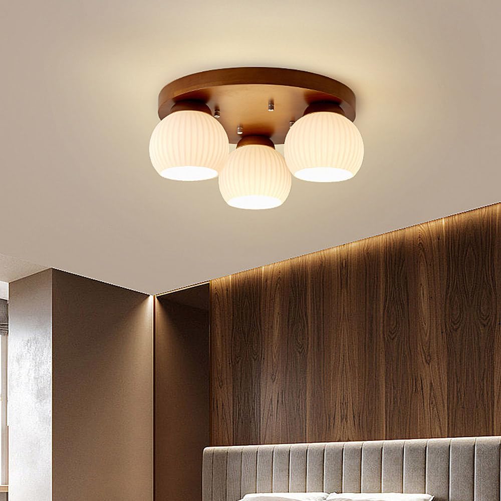 Nowoczesna lampa sufitowa do montażu podtynkowego, drewniana oprawa sufitowa ze szklanym kloszem, zabytkowa okrągła drewniana lampa sufitowa do przedpokoju kuchennego, sypialni, pralni, salonu