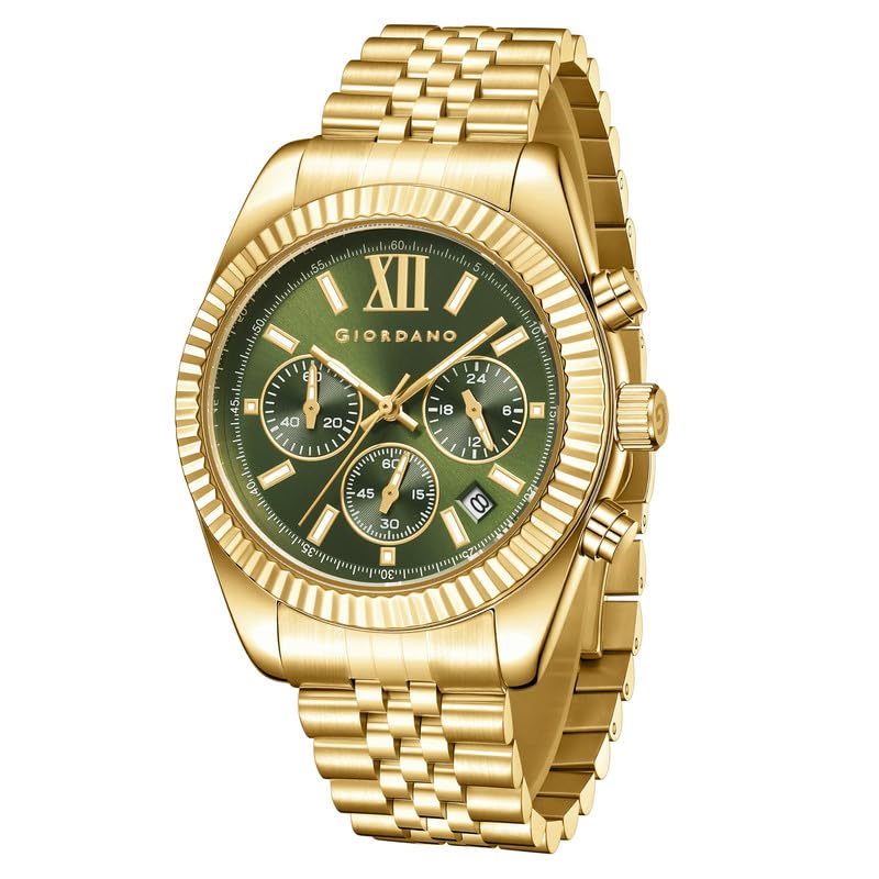 Image of Giordano Chronograph Watch for Men with Round Sunray Dial, Quartz Movement, Three Sub-Dials, Date Display, Roman Numeral Marker, Stainless Steel Strap - GZ-50217