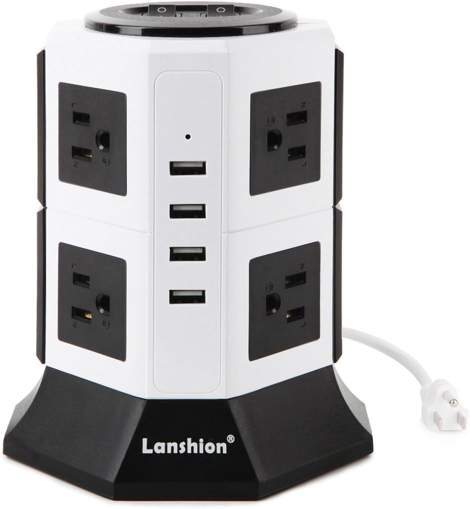 8 Outlet Surge Protector Power Strip with 4 USB Charging Ports 1875W Desktop USB Charging Station with 6.5-Feet Long Power Cord, 1000 Joules, UL Listed(White + Black)