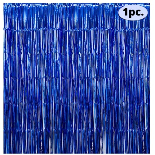 Image of 3 ft X 6 ft Metallic Blue Foil Curtain for Birthday Decorations /Anniversary (1 pc Blue Metallic Foil Fringe Curtain)