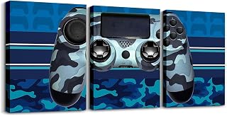 Feelyou Gamer Picture Wall Decor Camouflage Gaming Video Game Canvas Wall Art Bedroom 12" x 16" 3 Piecefor Kids Boys Blue Gamer Console Office Wall Decorations Artwork Posters Wall Painting