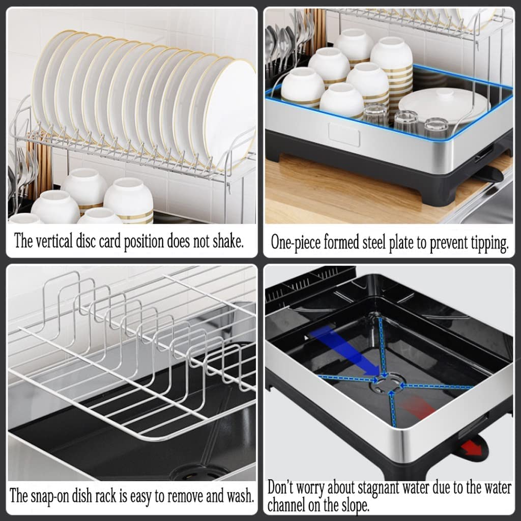 Organisateur de comptoir de Cuisine Égouttoir à Vaisselle de comptoir de Cuisine, égouttoir à Vaisselle Polyvalent à 2 Niveaux avec Support d'ustensiles de Drainage d'installation Facile